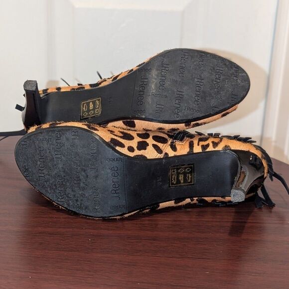 J. Renee Size 6M Saharra Leopard Print Fringe Peep-Toe Ankle Boot - Picture 6 of 8